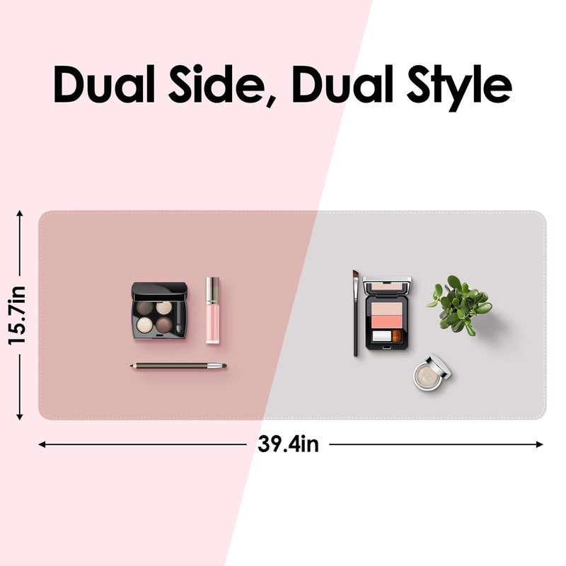 TOHONFOO Makeup Mat for Vanity to Protect Desk Top 39.4 x 15.7 in, Dual-Sided Makeup Mat, Easy to Clean Desk Pad - Waterproof and Oilproof Vanity Accessories (Pink and Silver) - Image 3